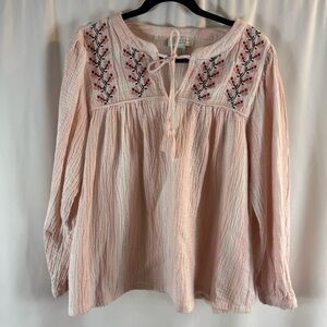 Calypso Light Pink Embroidered Peasant Tunic Top - Women's size:1X